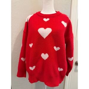 Red and white heart-  Valentines crewneck Sweater- XL (Runs Small)